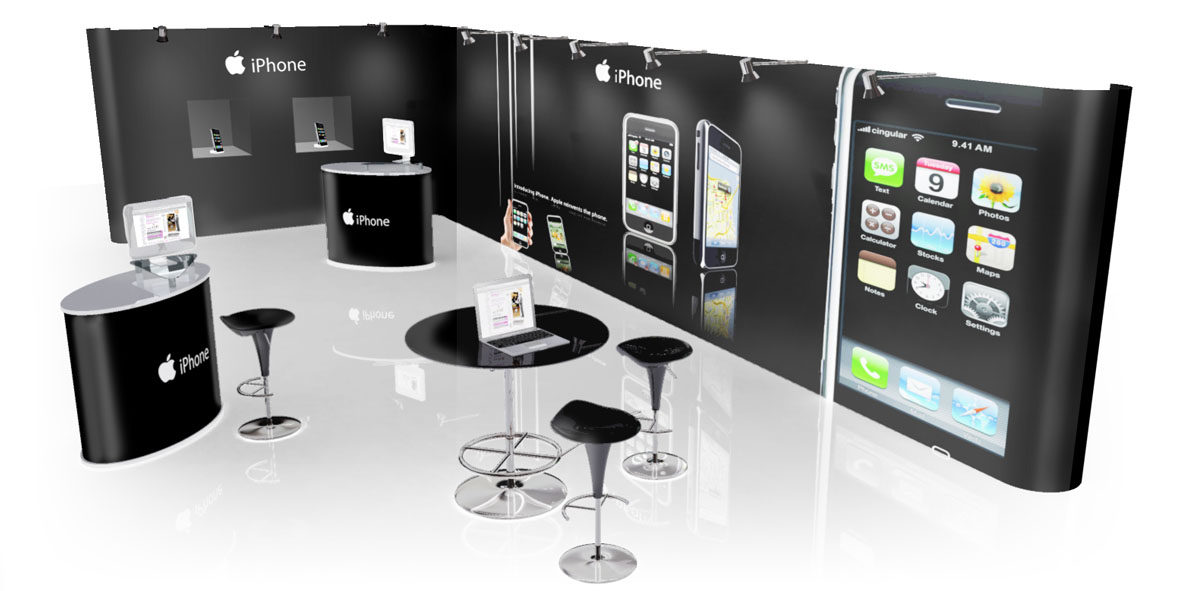 portable aluminum trade show stand with shelves